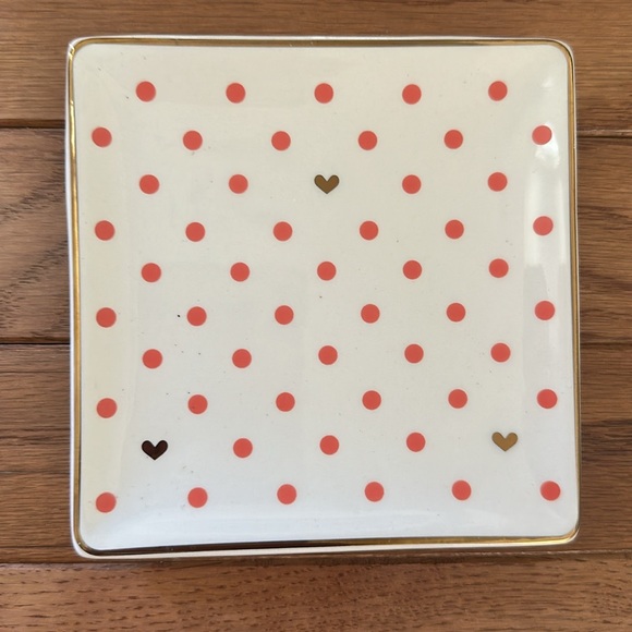 🩷 Two Square plates Floral and Polka Dot hello love pink gold - Picture 5 of 7